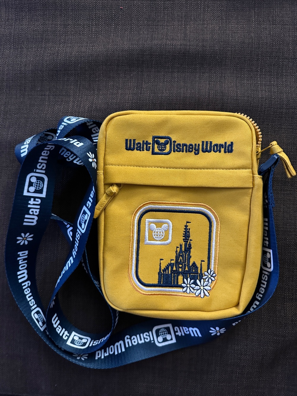 Disney Yellow Walt Disney World Crossbody Messenger Bag with Navy Strap